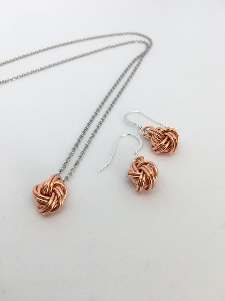 Pure Copper Infinity Love Knot Jewellery Set for 7th 9th 22nd Anniversary Gift 