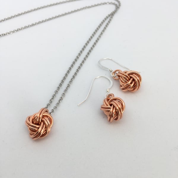 Pure Copper Infinity Love Knot Jewellery Set for 7th 9th 22nd Anniversary Gift 