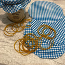  Blue Checked Jam Jar Covers.