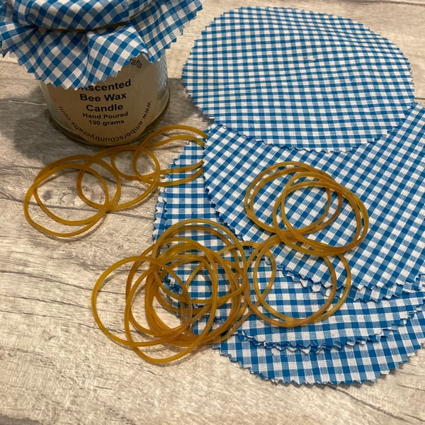  Blue Checked Jam Jar Covers.