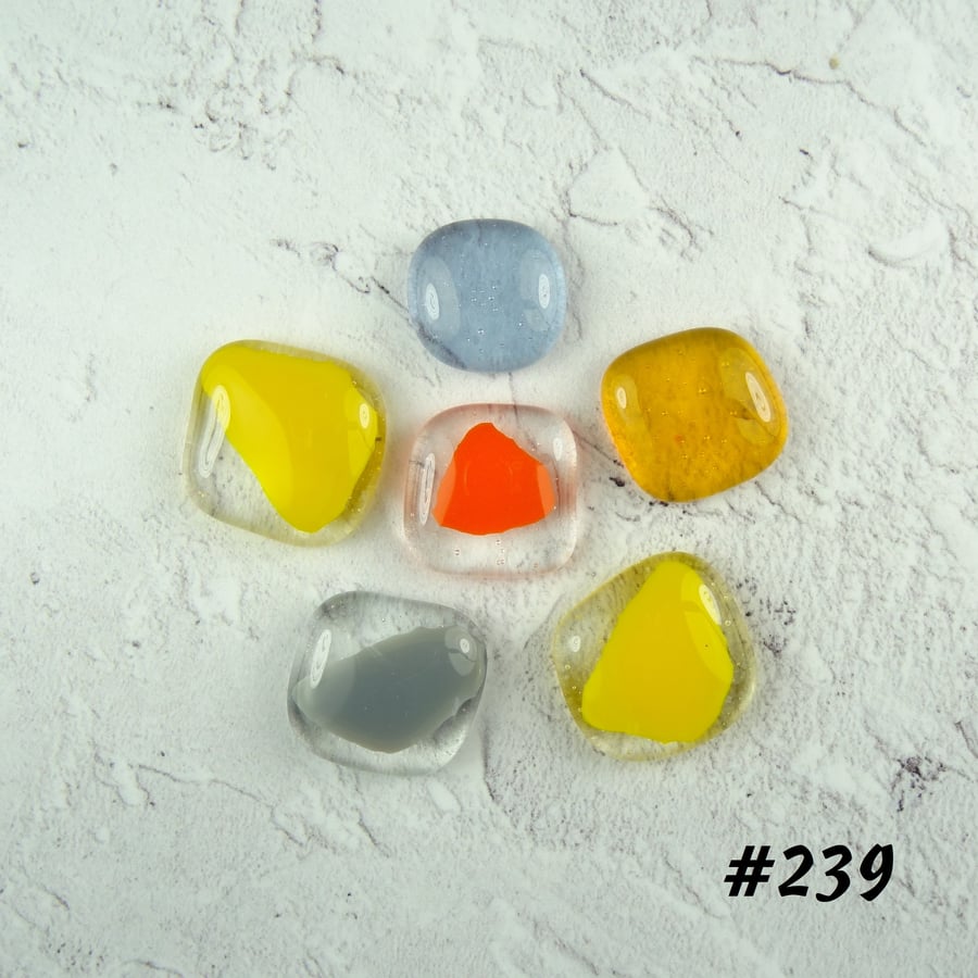 Bag of mixed colours art glass cabochons, for jewellery making, crafting (239)