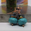 Turquoise haematite copper earrings bronze black