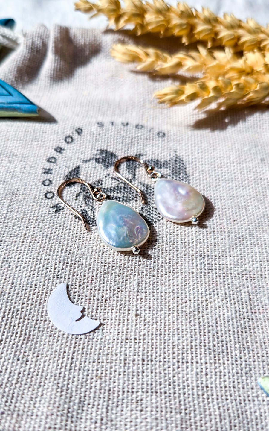 Teardrop Freshwater Pearl Earrings with Rose Gold - June Birthstone