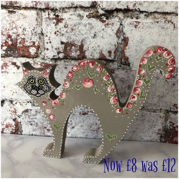 Wood cats folk art rose  style in ice cream colours chocolate 