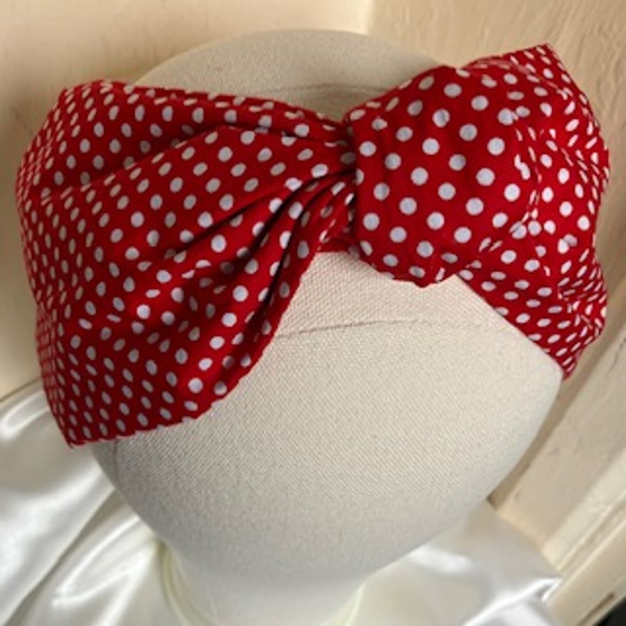Ginger - Red & White Polkadot 40s Style Cotton Turban Headband
