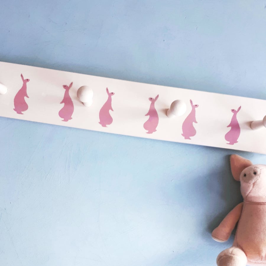 Rabbit Design,Wooden Clothes Rail,Nursery Decor.