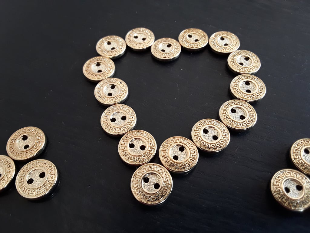 12.5mm 20L Gold Aztec effect Italian Buttons Lightweight x 10