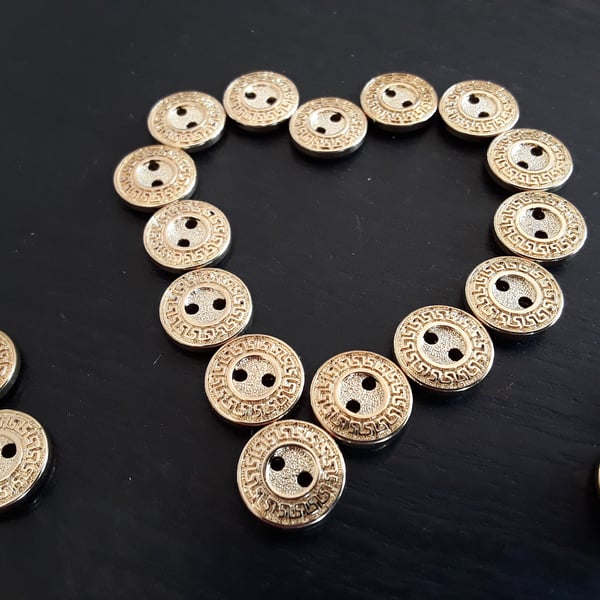 12.5mm 20L Gold Aztec effect Italian Buttons Lightweight x 10