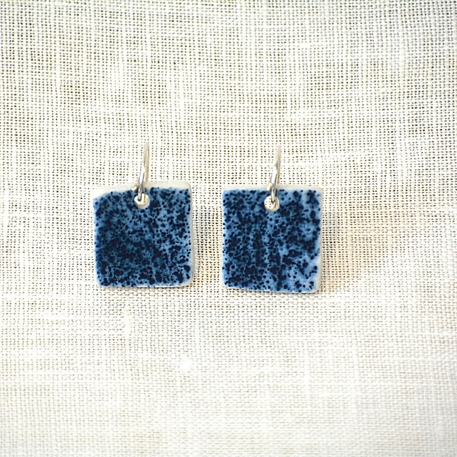 Square porcelain blue speckled earrings