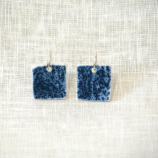 Square porcelain blue speckled earrings