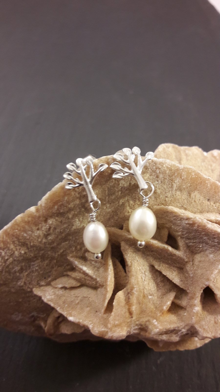 Sterling Silver Tree of Life and Pearl Earrings