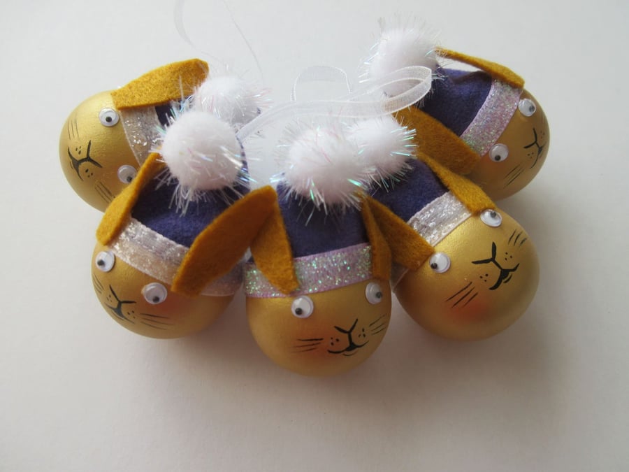 Beautiful Bundle Purple Gold Bunny Rabbit Head Christmas Tree Bauble Decorations