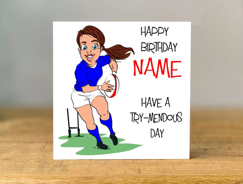 Personalised Women's Rugby Birthday Card, daughter, mum, sister