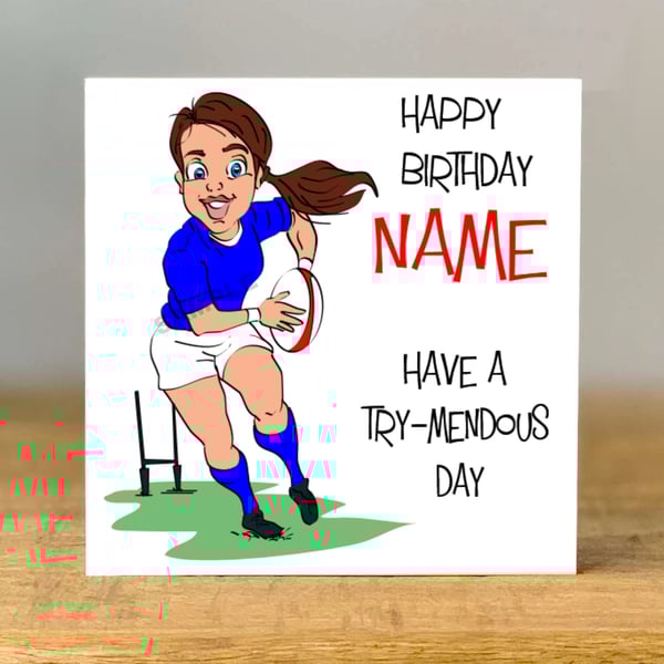 Personalised Women's Rugby Birthday Card, daughter, mum, sister