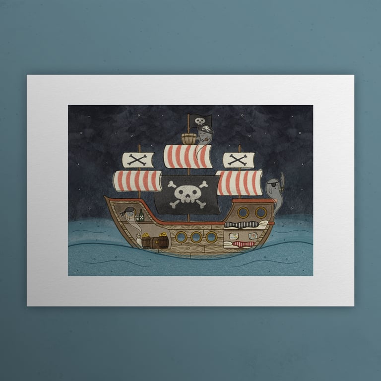 Ghostly pirate ship, Ghosts of Summer, 90s nostalgia, A4 art print