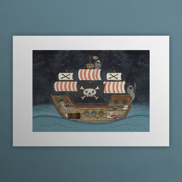 Ghostly pirate ship, Ghosts of Summer, 90s nostalgia, A4 art print