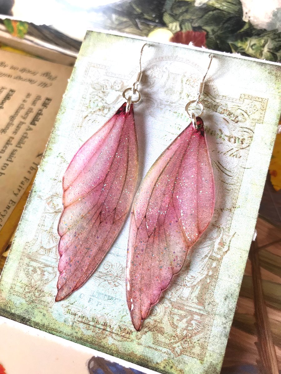 Sparkling Pink Sterling Silver Fairy Wing Earrings Style 3