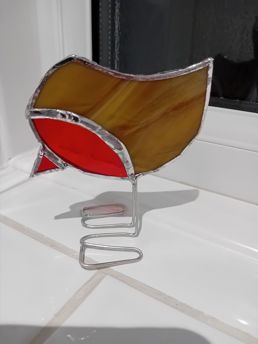 Stained Glass Handmade free standing Robin suncatcher