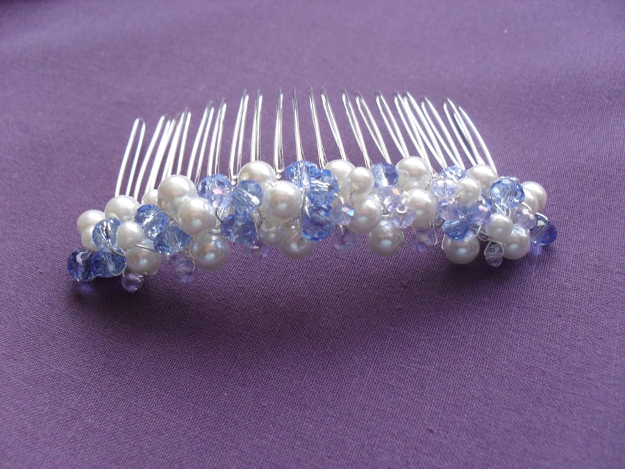 SALE Glass Pearl and Crystal Hair Comb 
