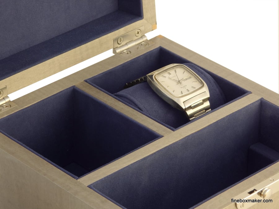 Watch box for 2 Watches & Cuff Links in Light Grey Dyed Sycamore
