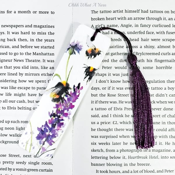 Flower and bee decoupage wooden bookmark.  Floral bookmark. Wood bookmark.