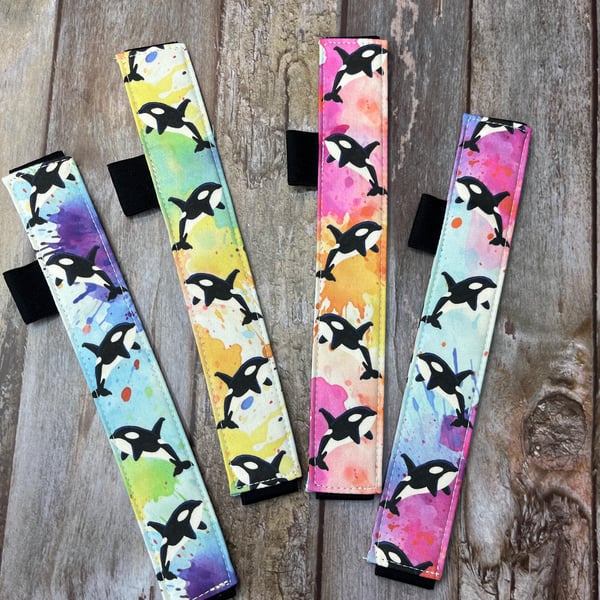 Rainbow Orca Book Mark with Black Elastic, Orca Jounal Pen Holder, Killer Whale,