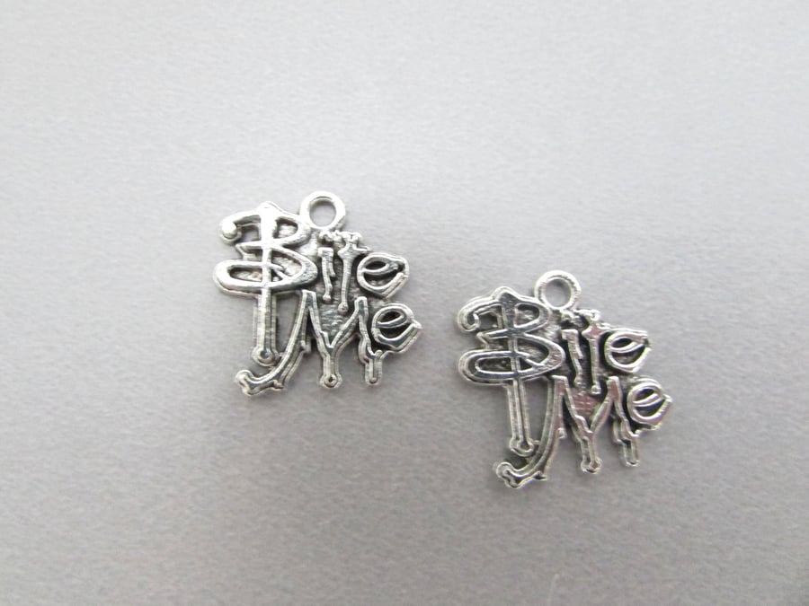 Bite Me Vampire Tibetan silver Jewellery Charm x 2