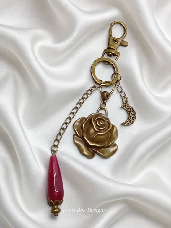 Garnet & Bronze Rose Bag Charm