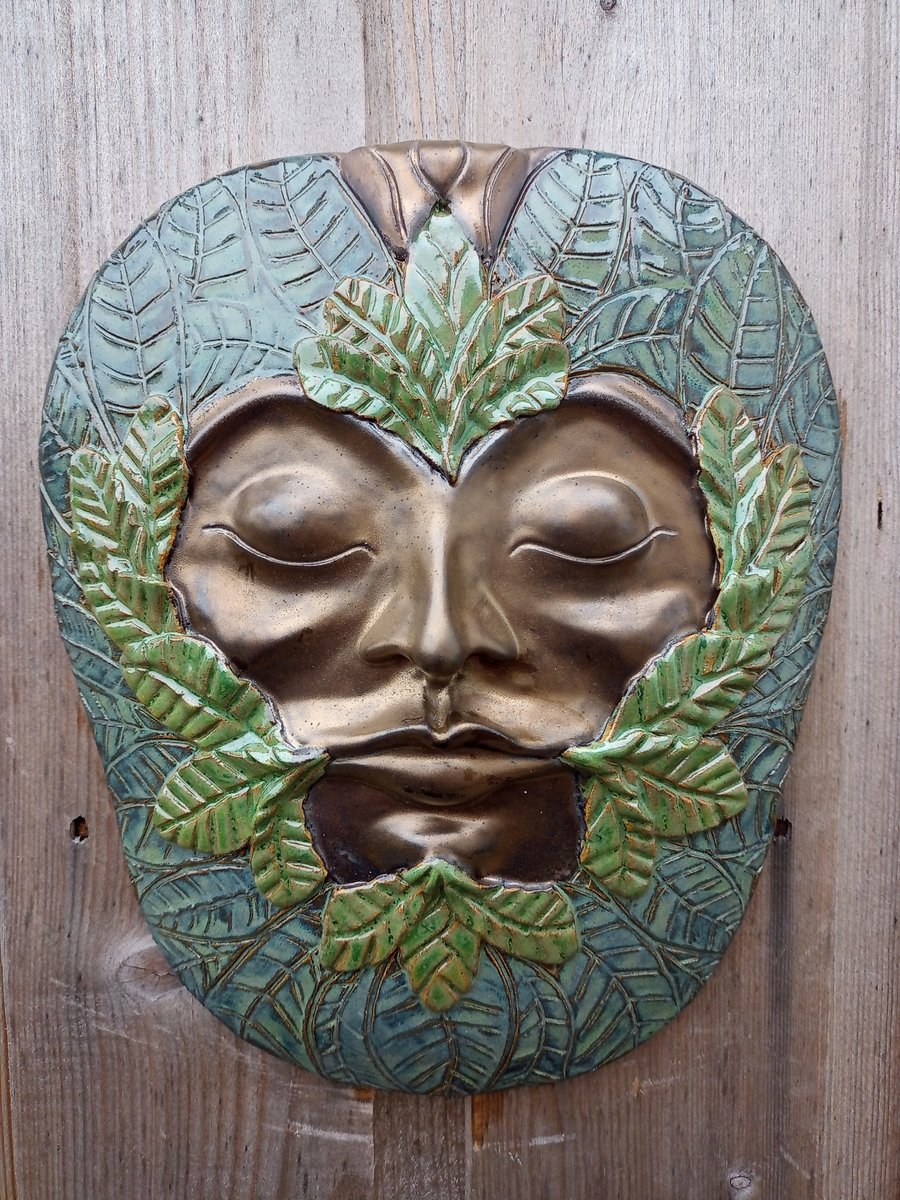Gaia spirit, green and gold, wall hanging