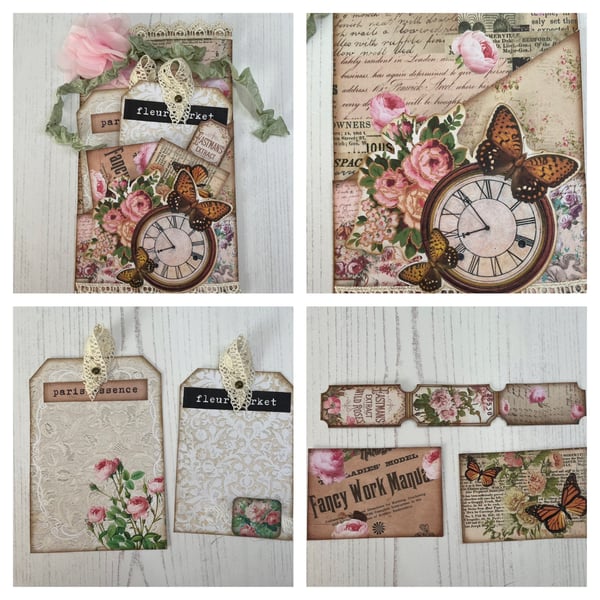 Tag Loaded Pocket - Shabby Chic Paris Roses PB11