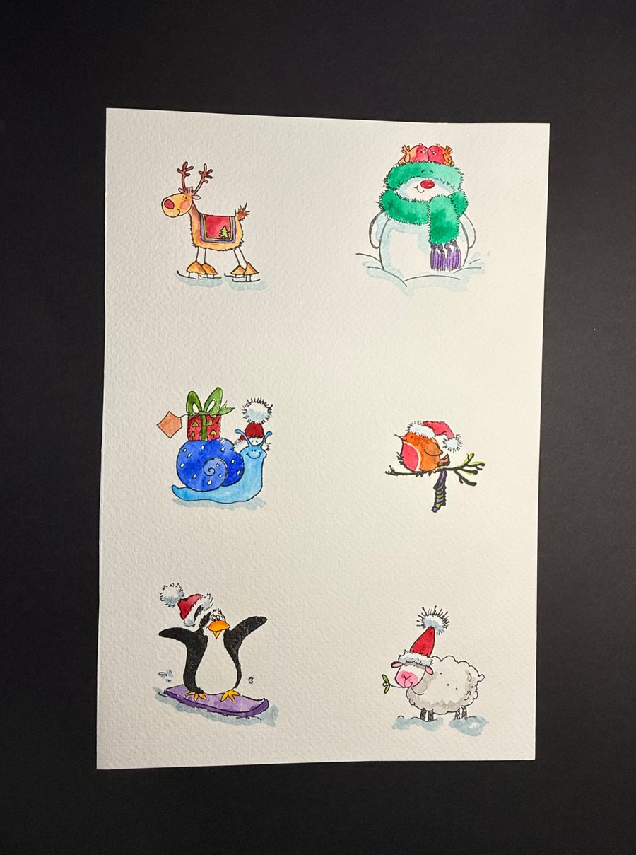 A4 card topper page using Penny Black stamps - Six Christmas animals