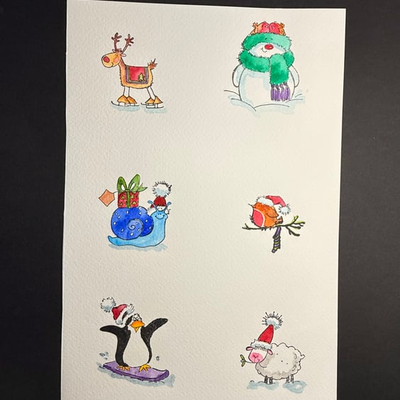 A4 card topper page using Penny Black stamps - Six Christmas animals