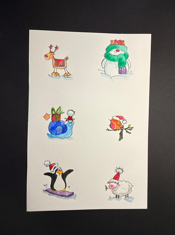 A4 card topper page using Penny Black stamps - Six Christmas animals