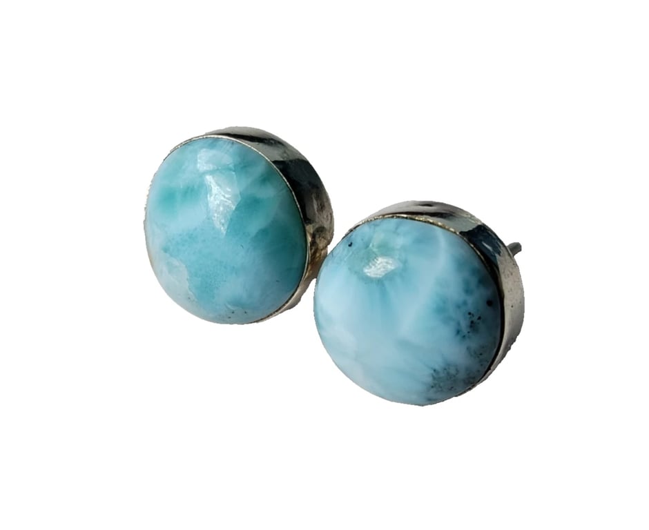 Larimar Studs Earrings Sterling Silver Jewellery Gift 12mm Round Rare Gemstone
