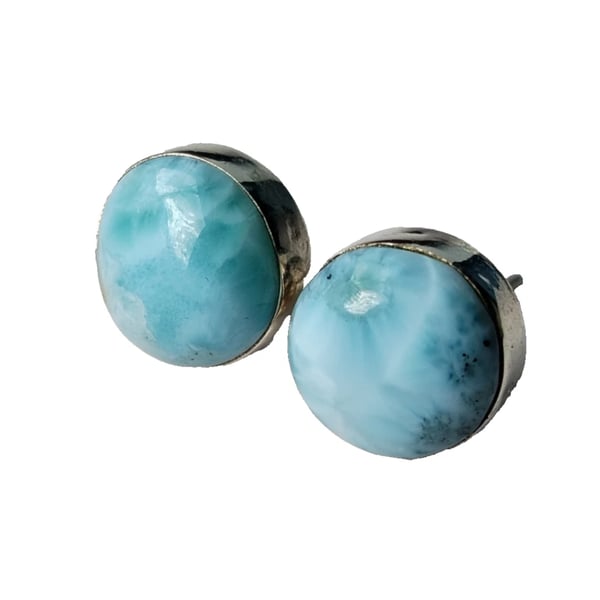 Larimar Studs Earrings Sterling Silver Jewellery Gift 12mm Round Rare Gemstone