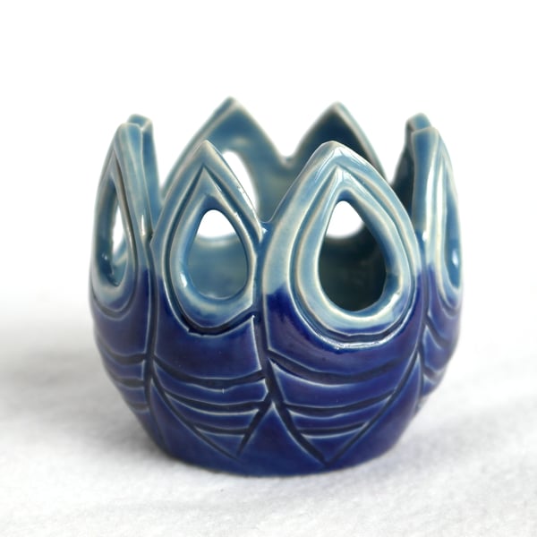 18-417 Hand thrown stoneware pottery tea light holder