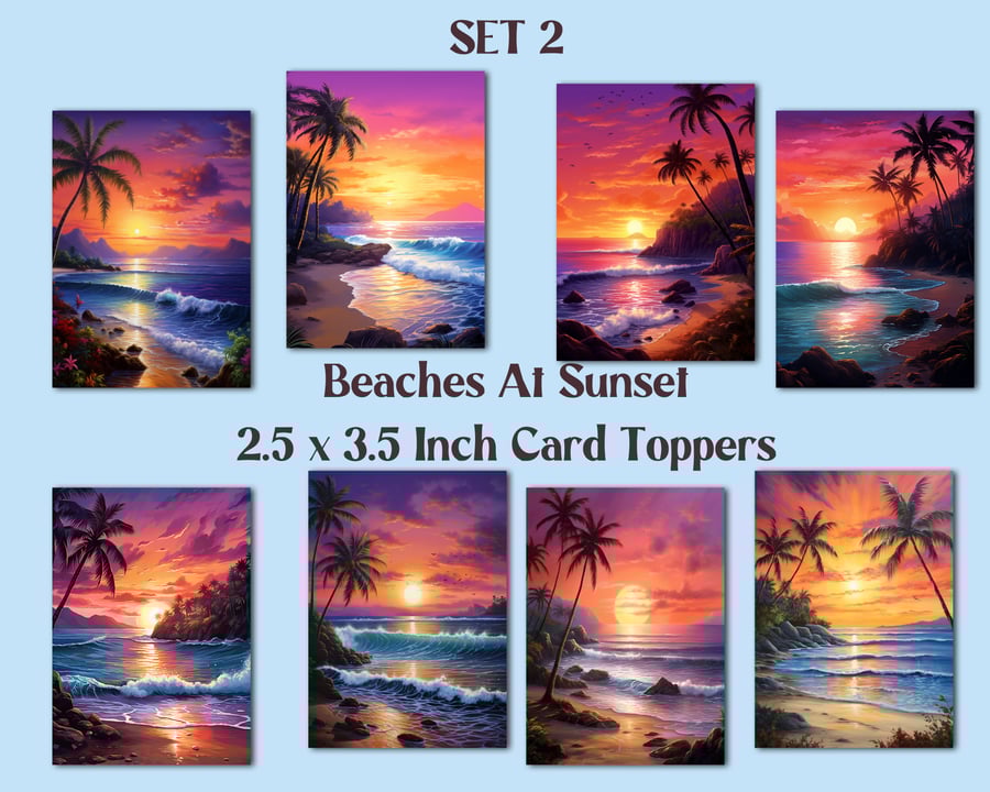 Beaches At Sunset Set of 8 Aceo Size Card Toppers for Card Making