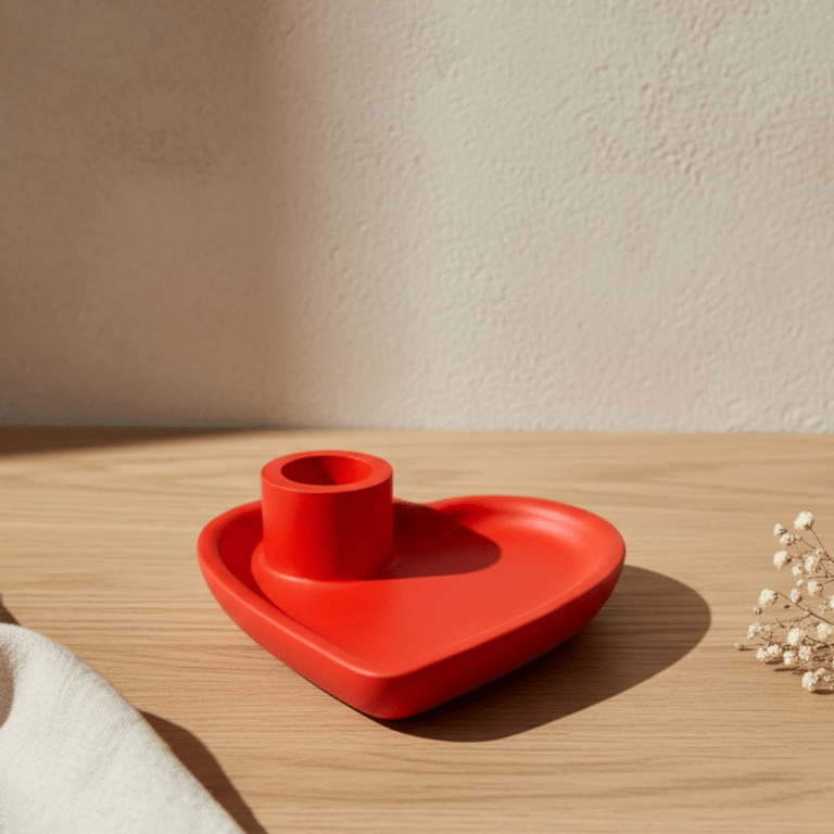 Red Heart Shaped Candlestick with Trinket Dish for Taper Candle