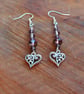 Heart earrings decorative hearts with purple crystals