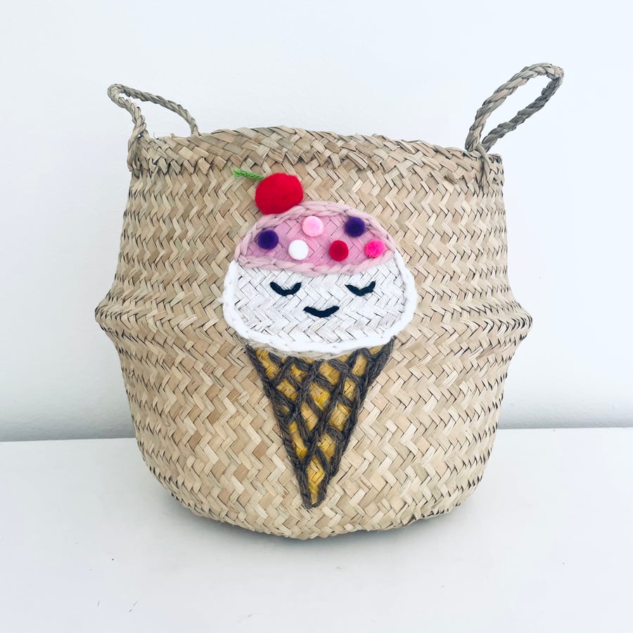 Ice cream belly basket retro nursery storage bag embroidered basket cherry