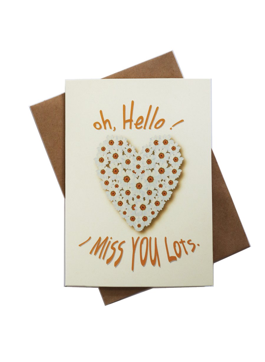 Greeting card - Daisy heart - oh, Hello - I Miss You Lot - artwork by Betty Shek
