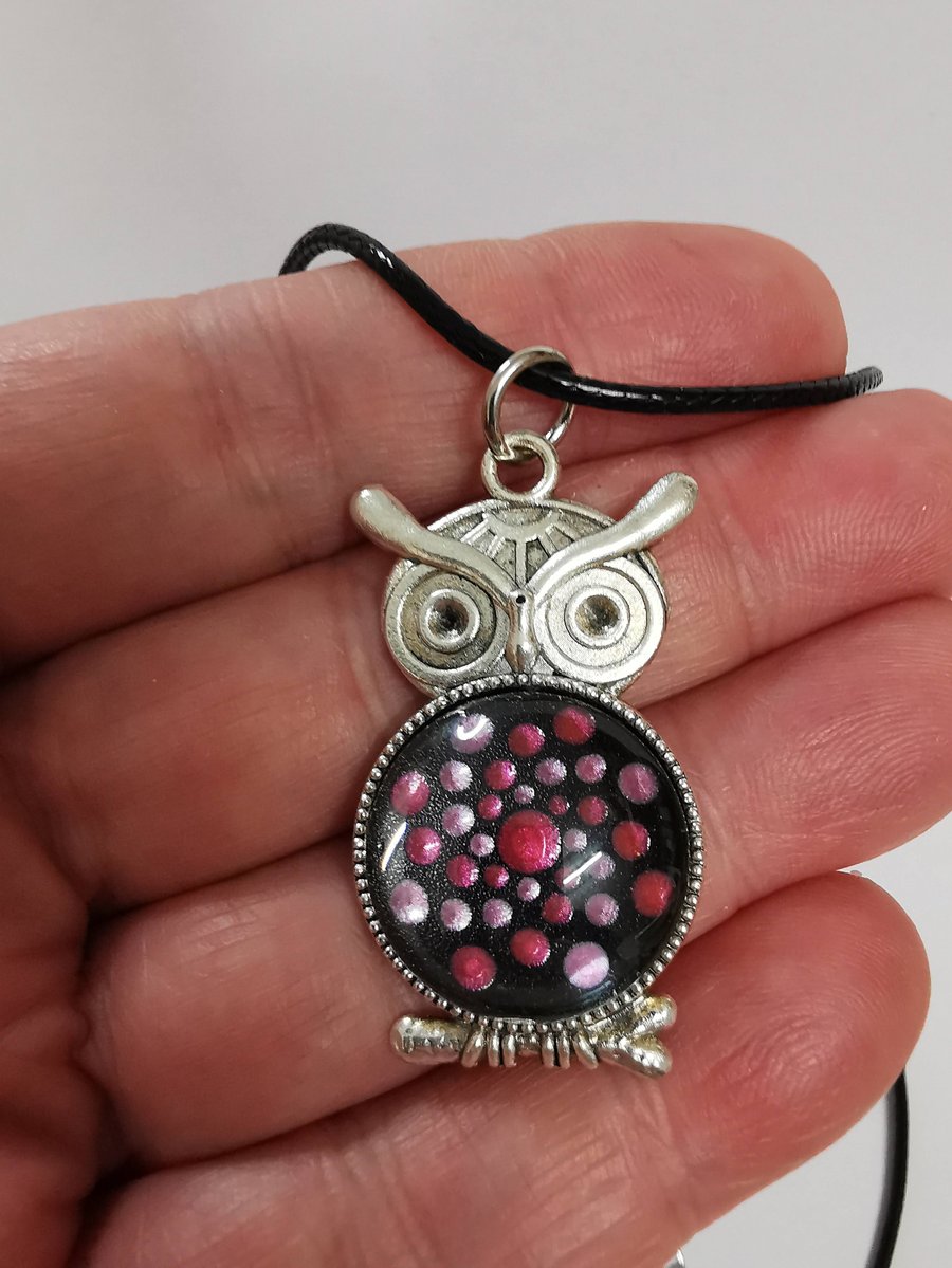 Dot Painted Owl Pendant Pinks