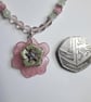Upcycled Pink Flower Necklace And Earrings  - Image 5