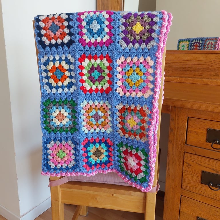 Crochet 'Happy Scrappy' Granny Square Blanket Throw 