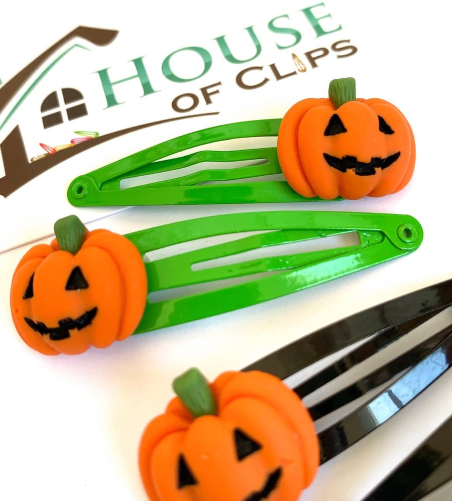 Scary Pumpkin Hair Clips - Halloween Pumpkin Hair Clips - Halloween Snap Clips -