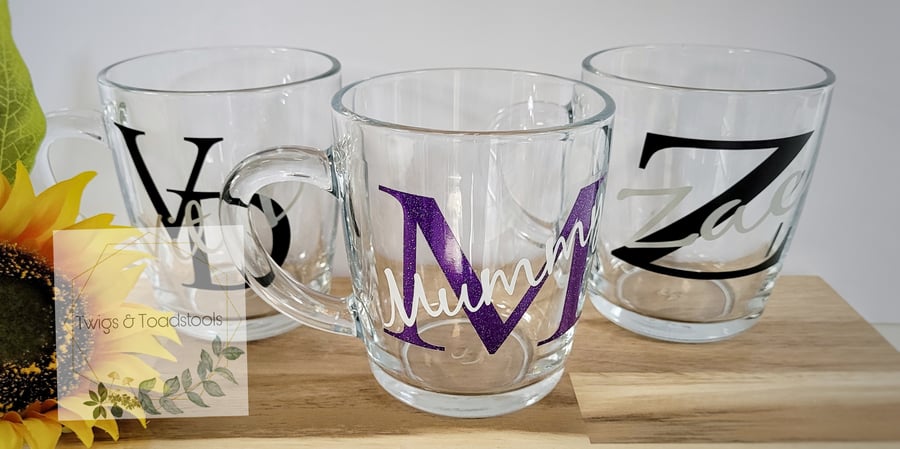 Personalised clear mug,monogram 