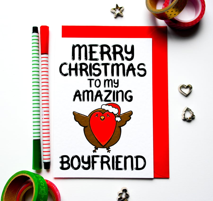 Christmas Card For Boyfriend, Cute Robin Xmas Boyfriend Card