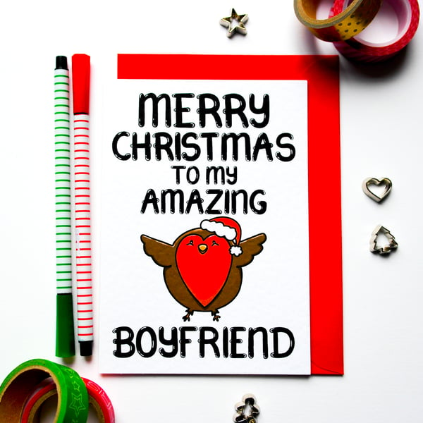 Christmas Card For Boyfriend, Cute Robin Xmas Boyfriend Card