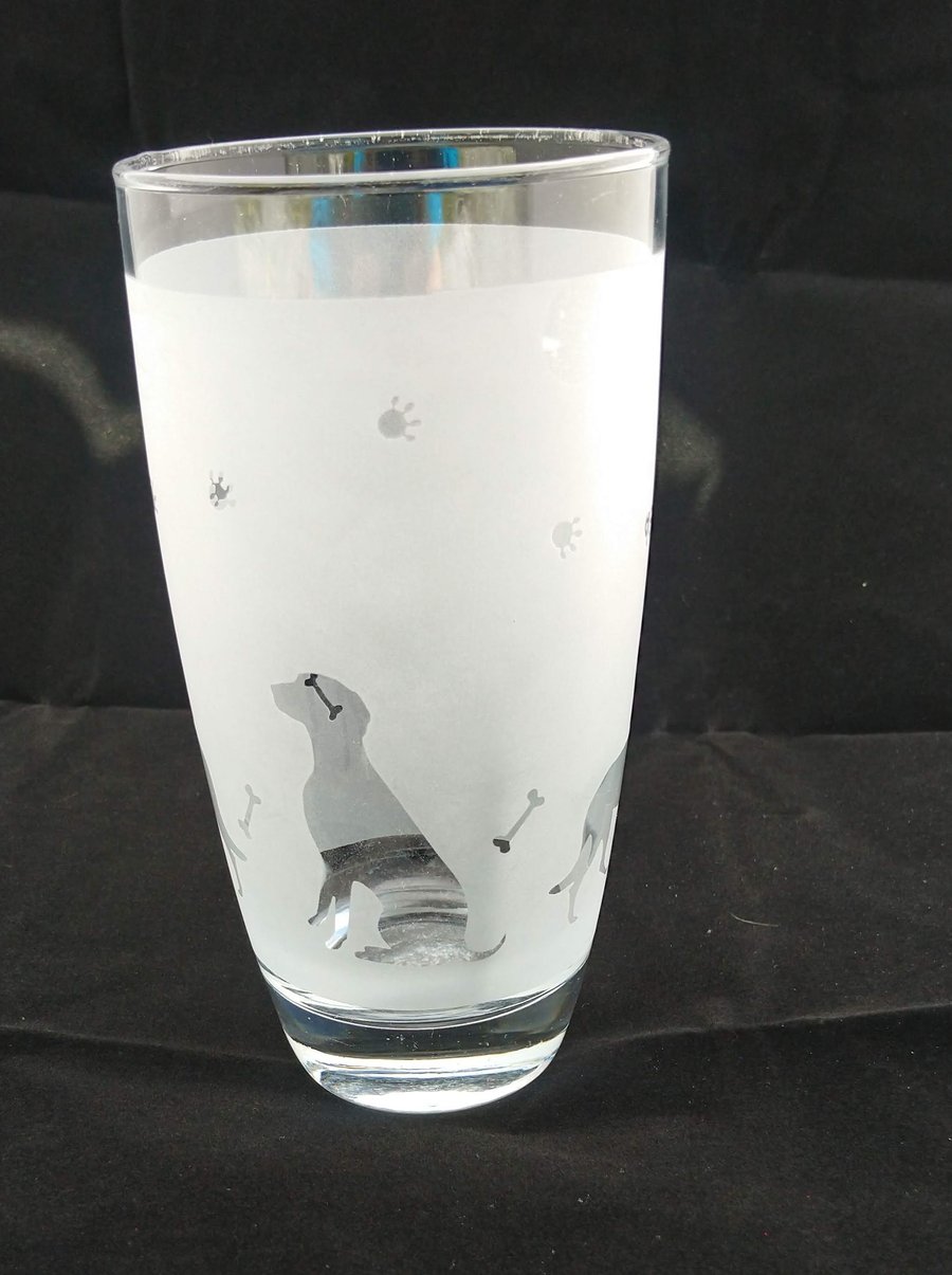 Frosted Drinking Glass with Dog Design