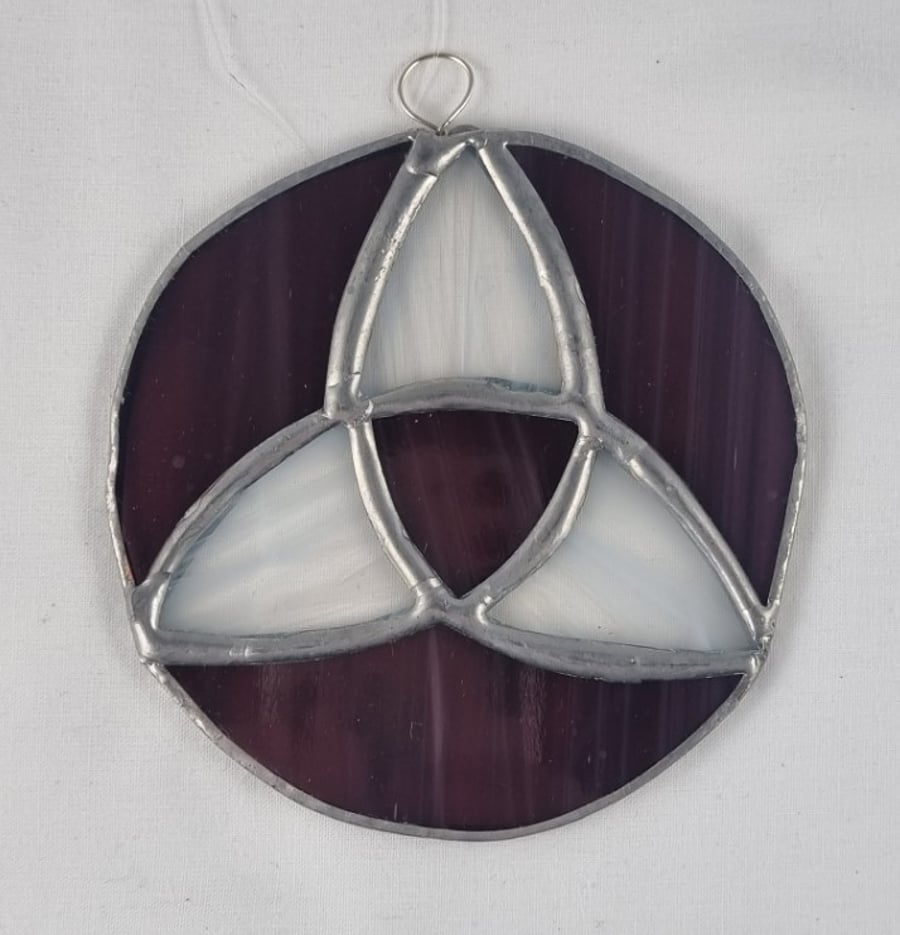 573 - Stained Glass purple and white Celtic Circle- handmade hanging decoration,